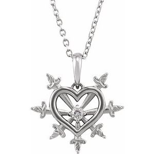 14K White .03 CT Natural Diamond Heart & Daggers 16-18" Necklace