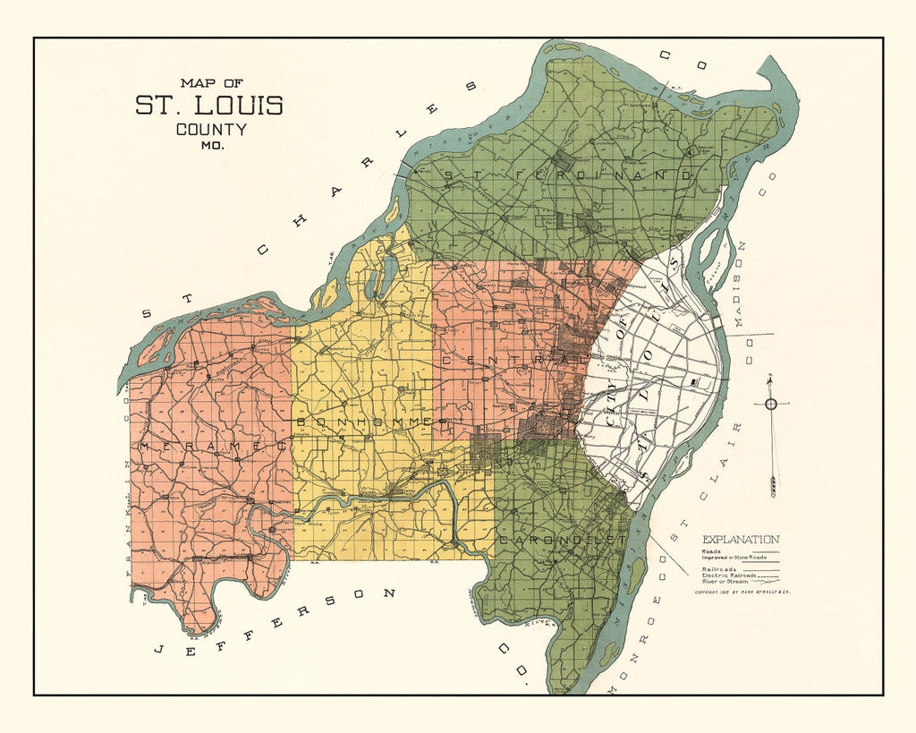 Vintage Map of St. Louis County, Missouri 1912