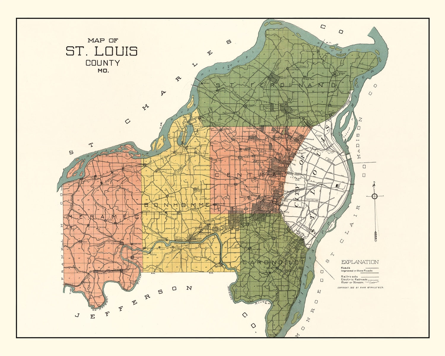 Vintage Map of St. Louis County, Missouri 1912