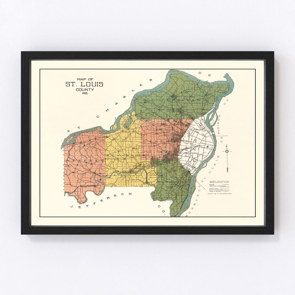 Vintage Map of St. Louis County, Missouri 1912