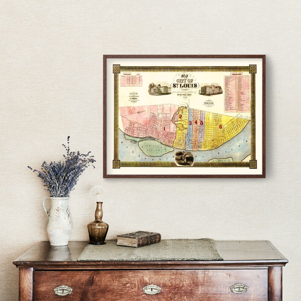 Vintage Map of Saint Louis, Missouri 1844