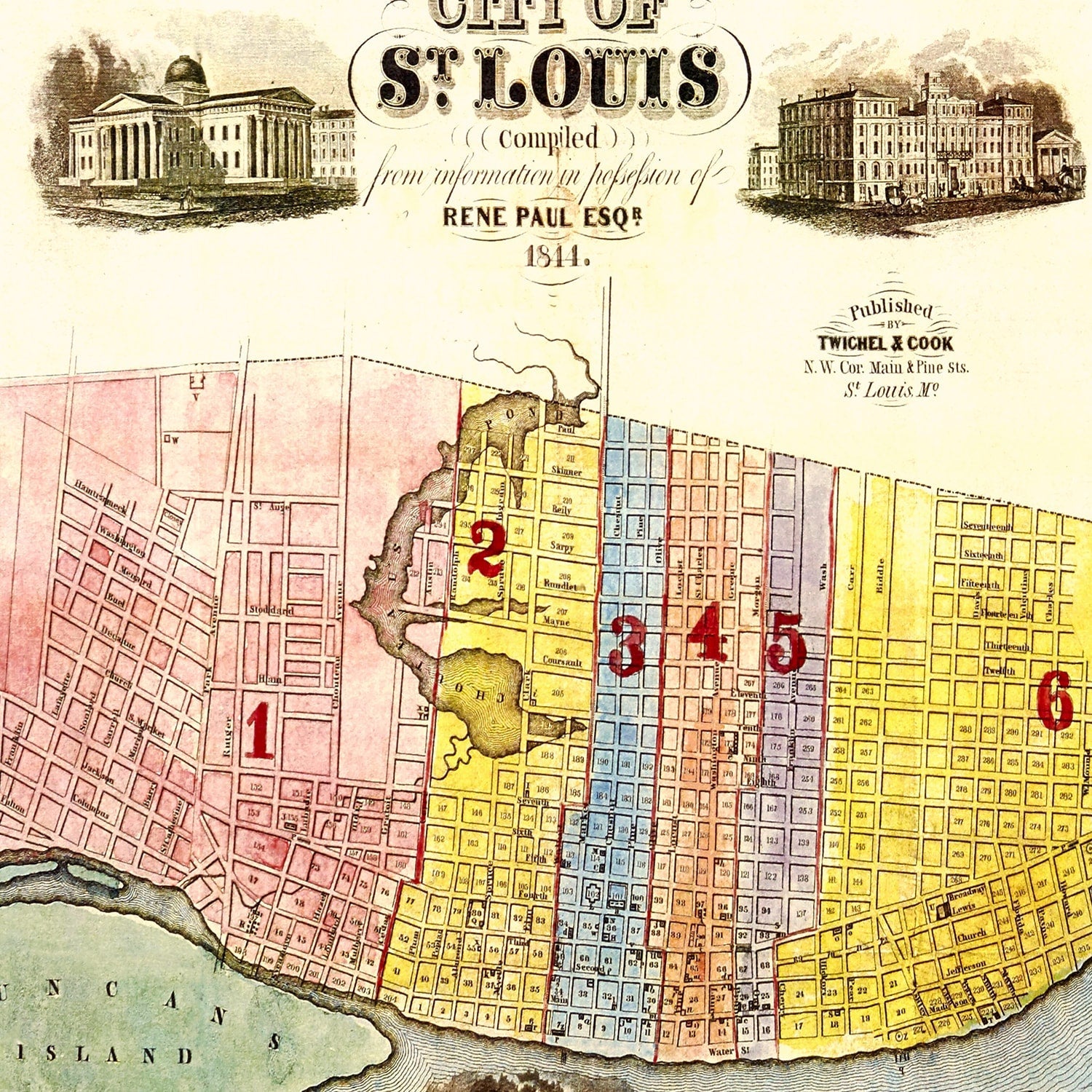 Vintage Map of Saint Louis, Missouri 1844