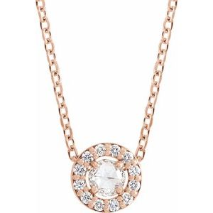 14K Rose Gold 1/8 CTW Rose-Cut Natural Diamond Halo-Style 16-18" Necklace