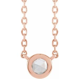14K Rose Gold .06 CT Rose-Cut Natural Diamond Bezel-Set 18" Necklace