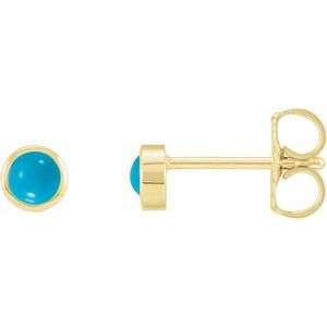 14K Yellow Gold Cabochon Natural Turquoise Bezel-Set Solitaire Earrings
