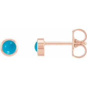 14K Rose Gold Cabochon Natural Turquoise Bezel-Set Solitaire Earrings