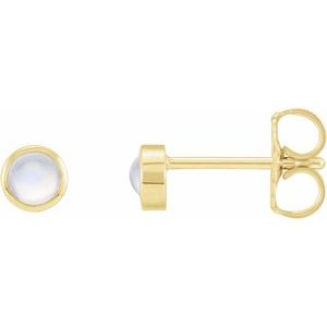 14K Yellow Gold Cabochon Natural Rainbow Moonstone Bezel-Set Solitaire Earrings