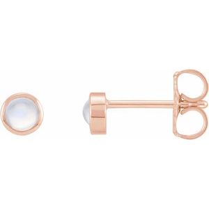 14K Rose Gold Cabochon Natural Rainbow Moonstone Bezel-Set Solitaire Earrings