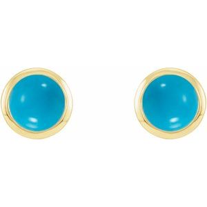 14K Yellow Gold Cabochon Natural Turquoise Bezel-Set Solitaire Earrings – image 2