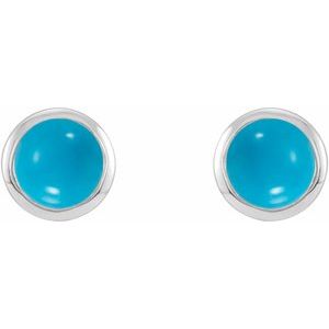 14K White Gold Cabochon Natural Turquoise Bezel-Set Solitaire Earrings – image 2