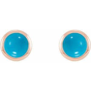 14K Rose Gold Cabochon Natural Turquoise Bezel-Set Solitaire Earrings – image 2