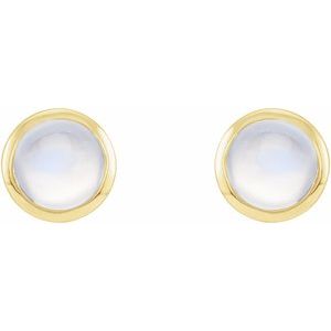 14K Yellow Gold Cabochon Natural Rainbow Moonstone Bezel-Set Solitaire Earrings – image 2