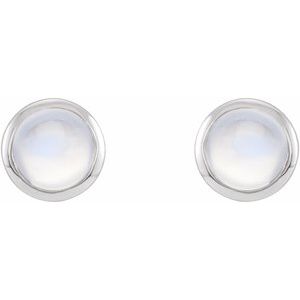 Sterling Silver Cabochon Natural Rainbow Moonstone Bezel-Set Solitaire Earrings – image 2