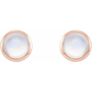 14K Rose Gold Cabochon Natural Rainbow Moonstone Bezel-Set Solitaire Earrings – image 2