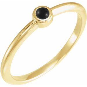 14K Yellow Gold Cabochon Natural Black Onyx Stackable Ring