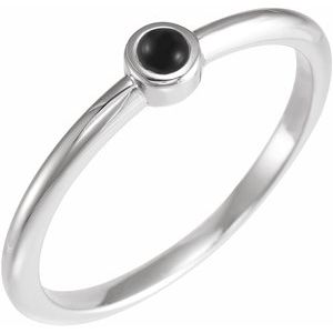 Sterling Silver Cabochon Natural Black Onyx Stackable Ring