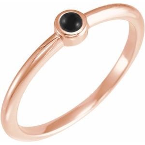 14K Rose Gold Cabochon Natural Black Onyx Stackable Ring