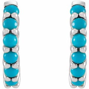 14K White Gold Natural Turquoise Cabochon Hinged 12.2 mm Hoop Earrings – image 2