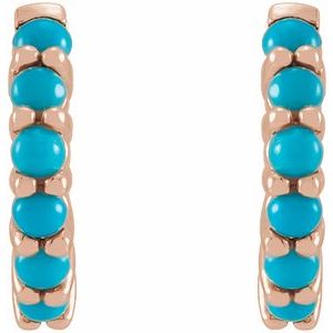 14K Rose Gold Natural Turquoise Cabochon Hinged 12.2 mm Hoop Earrings