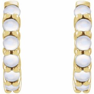14K Yellow Gold Natural Rainbow Moonstone Cabochon Hinged 12.2 mm Hoop Earrings – image 2