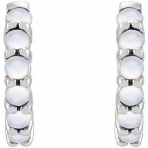 Platinum Natural Rainbow Moonstone Cabochon Hinged 12.2 mm Hoop Earrings – image 2