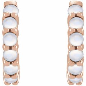 14K Rose Gold Natural Rainbow Moonstone Cabochon Hinged 12.2 mm Hoop Earrings – image 2