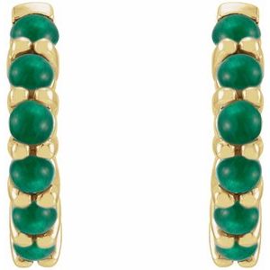 14K Yellow Gold Natural Emerald Cabochon Hinged 12.2 mm Hoop Earrings