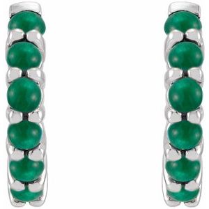 Platinum Natural Emerald Cabochon Hinged 12.2 mm Hoop Earrings – image 2