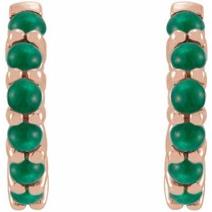 14K Rose Gold Natural Emerald Cabochon Hinged 12.2 mm Hoop Earrings – image 2