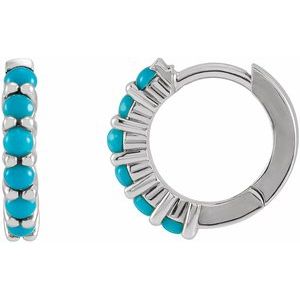Platinum Natural Turquoise Cabochon Hinged 12.2 mm Hoop Earring