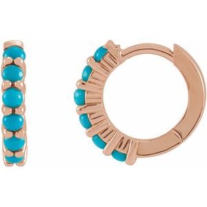 14K Rose Gold Natural Turquoise Cabochon Hinged 12.2 mm Hoop Earrings