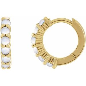 14K Yellow Gold Natural Rainbow Moonstone Cabochon Hinged 12.2 mm Hoop Earrings