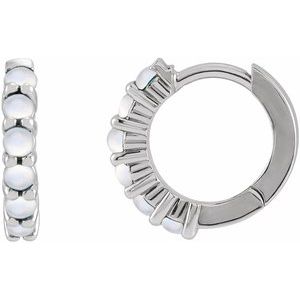 Sterling Silver Natural Rainbow Moonstone Cabochon Hinged 12.21 mm Hoop Earrings