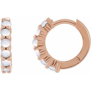 14K Rose Gold Natural Rainbow Moonstone Cabochon Hinged 12.2 mm Hoop Earrings