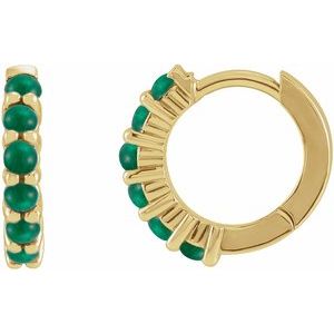 14K Yellow Gold Natural Emerald Cabochon Hinged 12.2 mm Hoop Earring