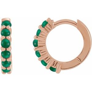 14K Rose Gold Natural Emerald Cabochon Hinged 12.2 mm Hoop Earring