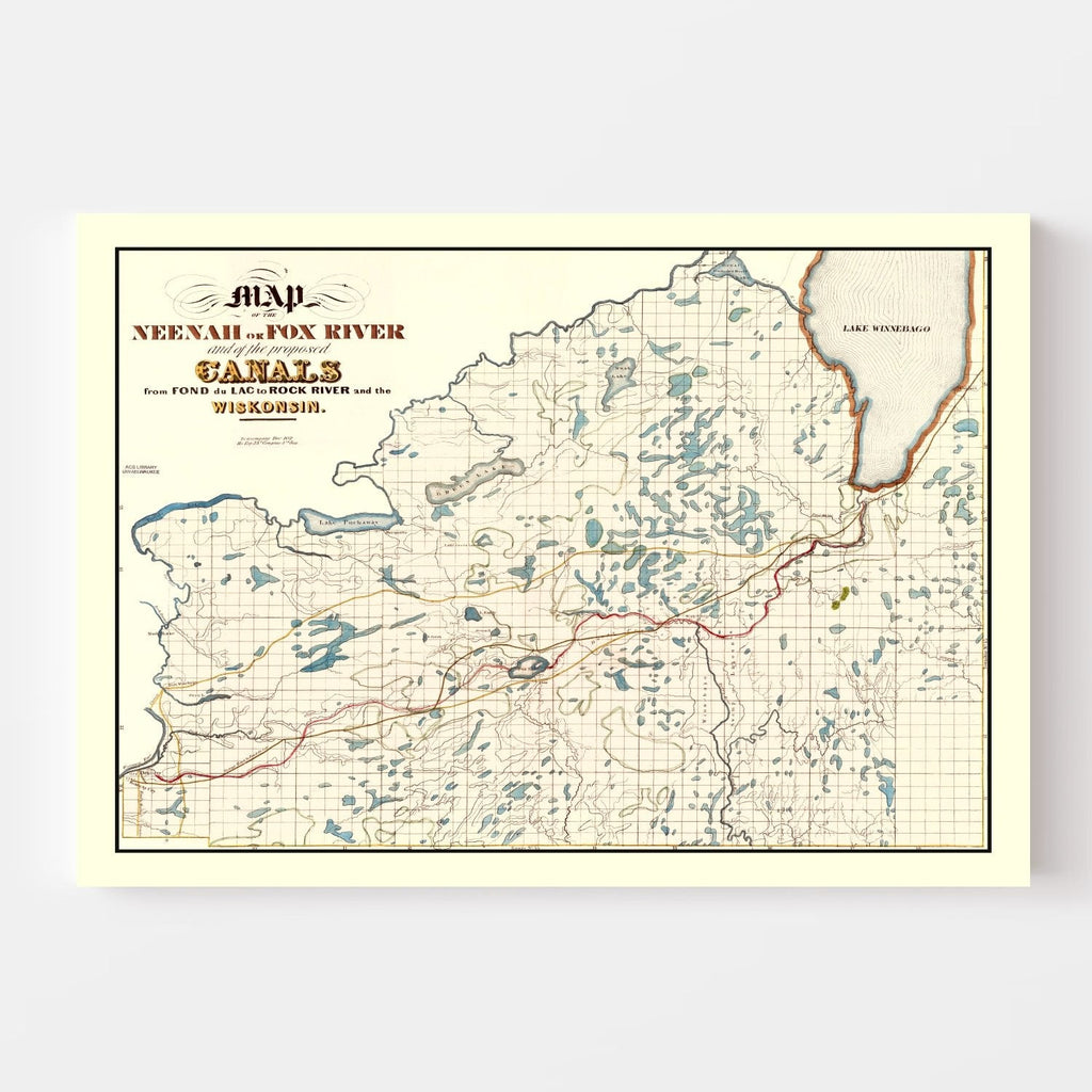 Vintage Fox River, WI Map 1839