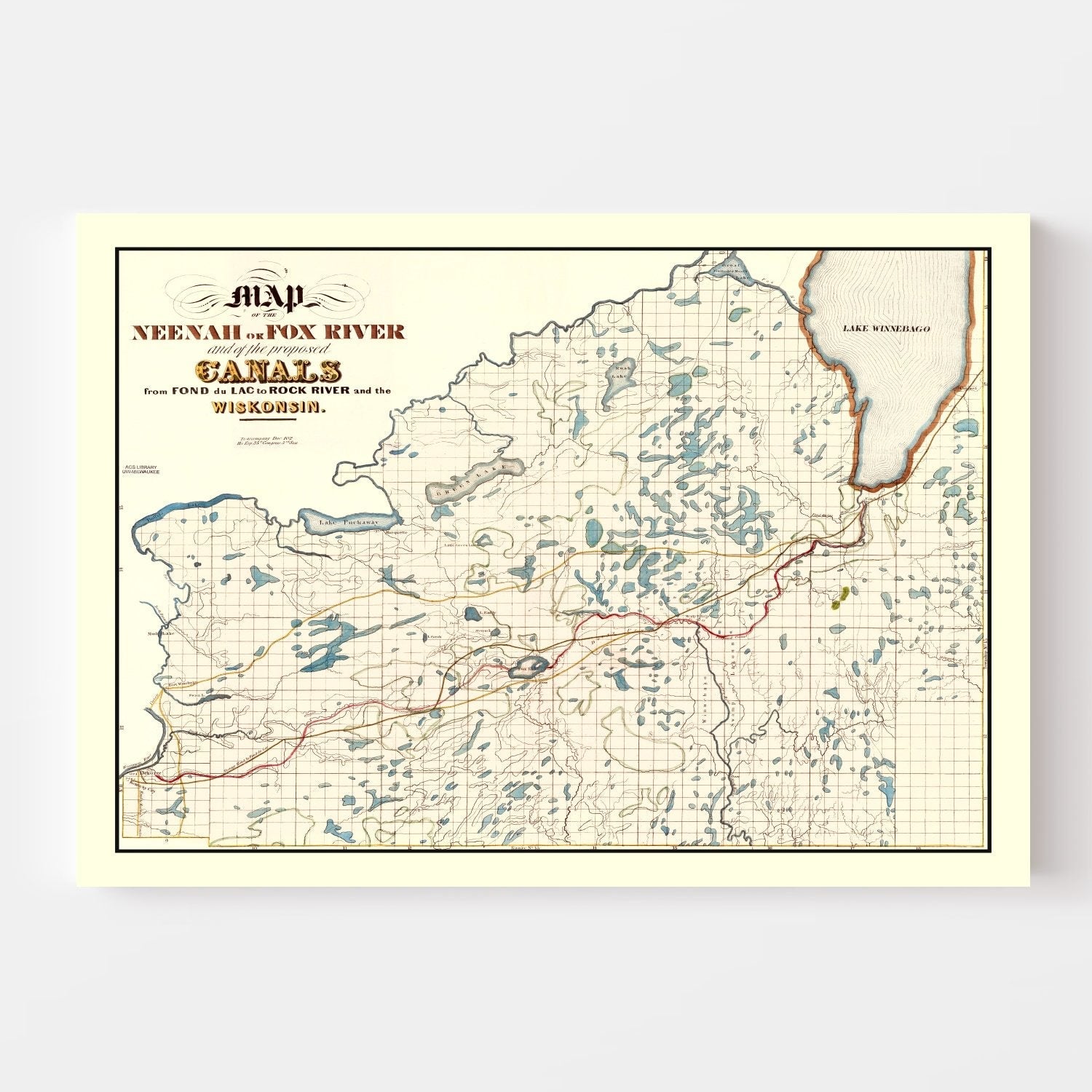 Vintage Fox River, WI Map 1839