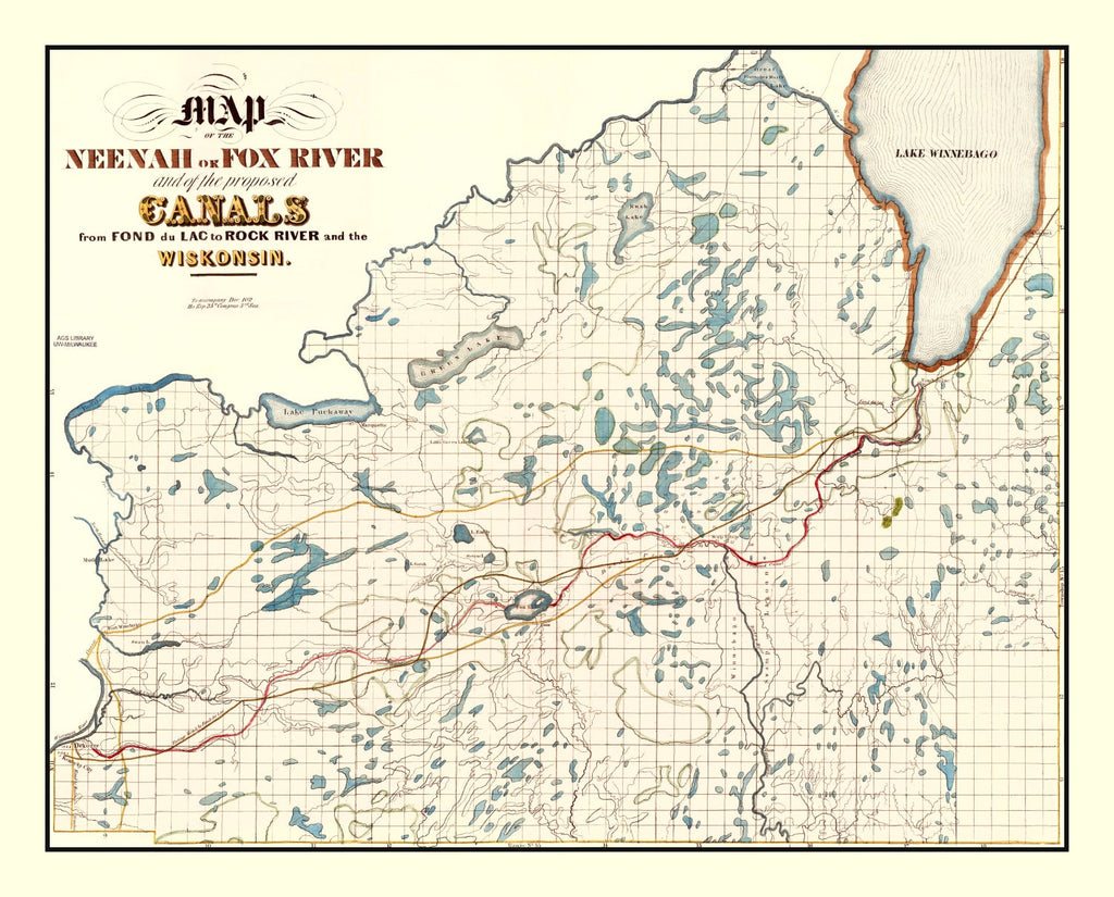 Vintage Fox River, WI Map 1839