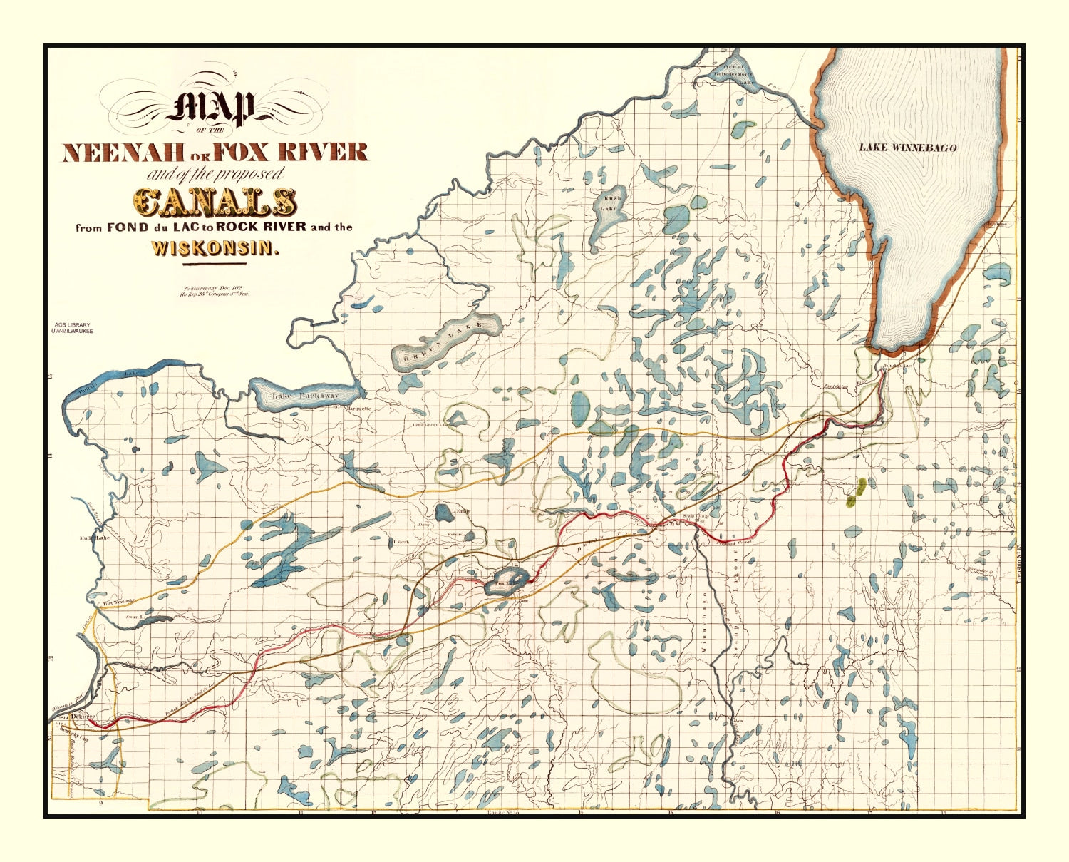 Vintage Fox River, WI Map 1839