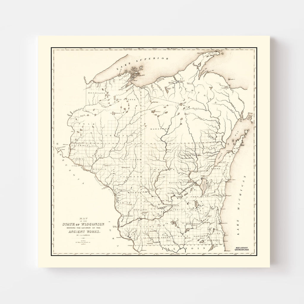 Vintage Map of Wisconsin 1855