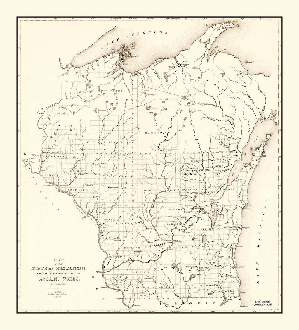 Vintage Map of Wisconsin 1855