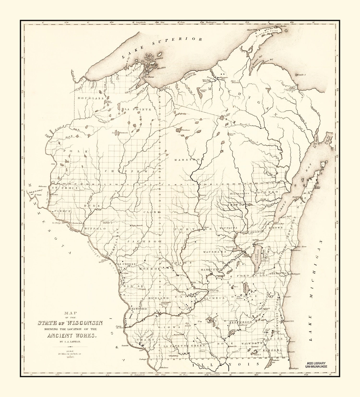 Vintage Map of Wisconsin 1855