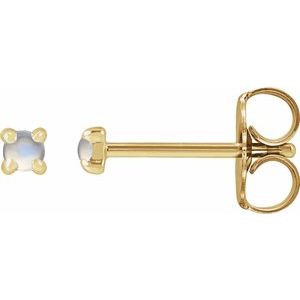 14K Yellow Gold Natural Rainbow Moonstone Cabochon Stud Earrings