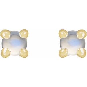14K Yellow Gold Natural Rainbow Moonstone Cabochon Stud Earrings