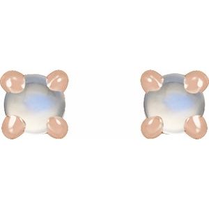 14K Rose Gold Natural Rainbow Moonstone Cabochon Stud Earrings