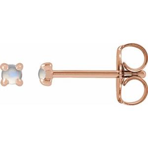 14K Rose Gold Natural Rainbow Moonstone Cabochon Stud Earrings