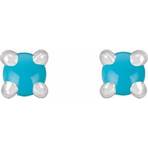 Platinum Natural Turquoise Cabochon Stud Earrings – image 2