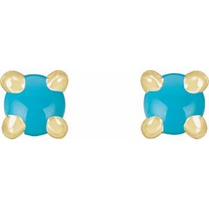 14K Yellow Gold Natural Turquoise Cabochon Stud Earrings