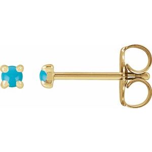 14K Yellow Gold Natural Turquoise Cabochon Stud Earrings